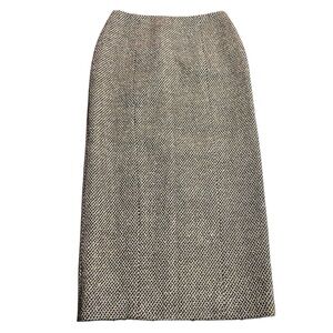 Chanel Karl Lagerfeld Wool Pencil Midi Skirt Tweed Sz 40 Silk Lined Logo Buttons